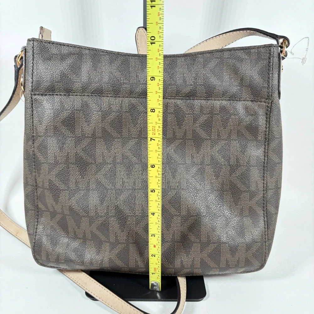 Michael Kors Jet Set Travel Large Messenger Bag Brown Monogram Gold Charm